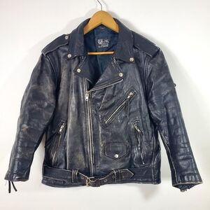 Vintage UMR Black Leather Motorcycle Jacket